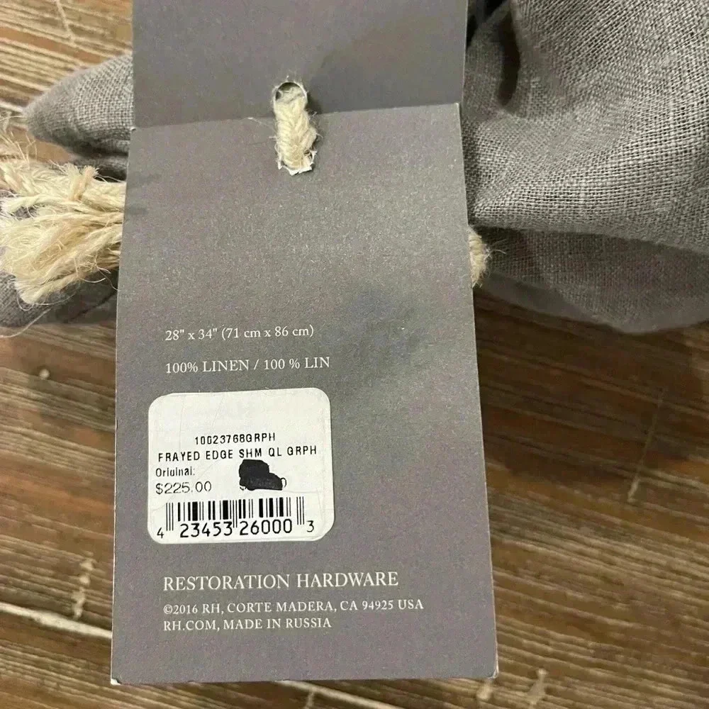 Restoration Hardware LINEN FRAYED EDGE Sham NWT -King & Queen Size- Dark Gray